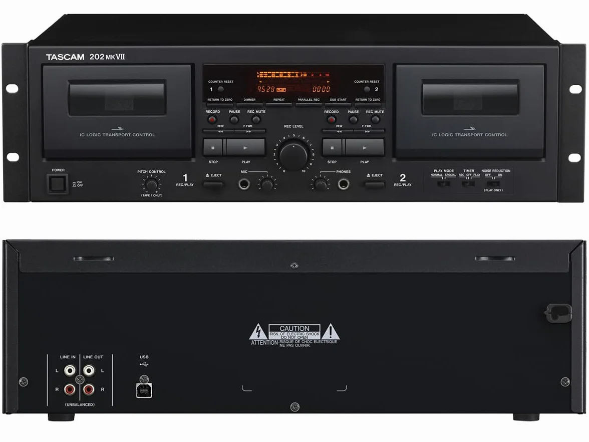 Tascam 202MLVII Plateau double cassette avec sortie USB, noir, 202MKVII