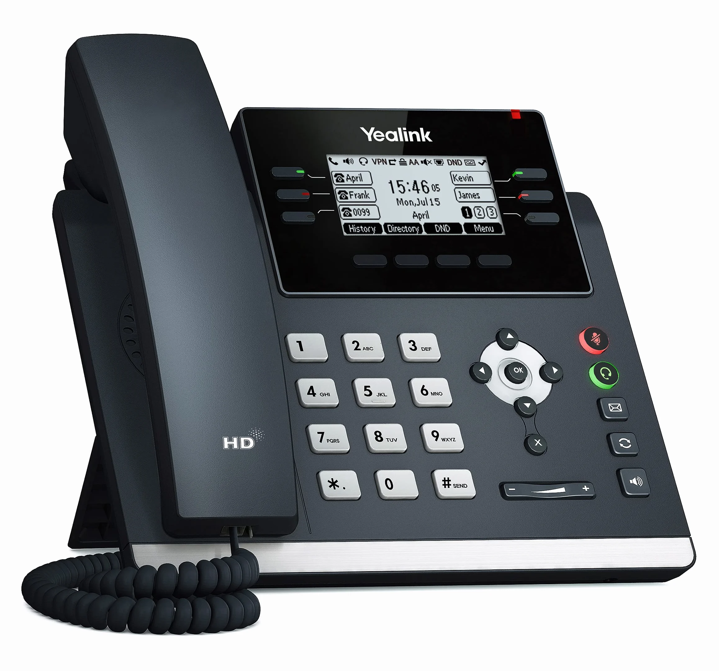 Yealink SIP-T42U Téléphone Filaire avec Alimentation IP Riche par Ethernet avec Technologie vocale Optima HD et écran Graphique LCD 2,7" avec rétroéclairage (192 x 64 Pixels) – Noir