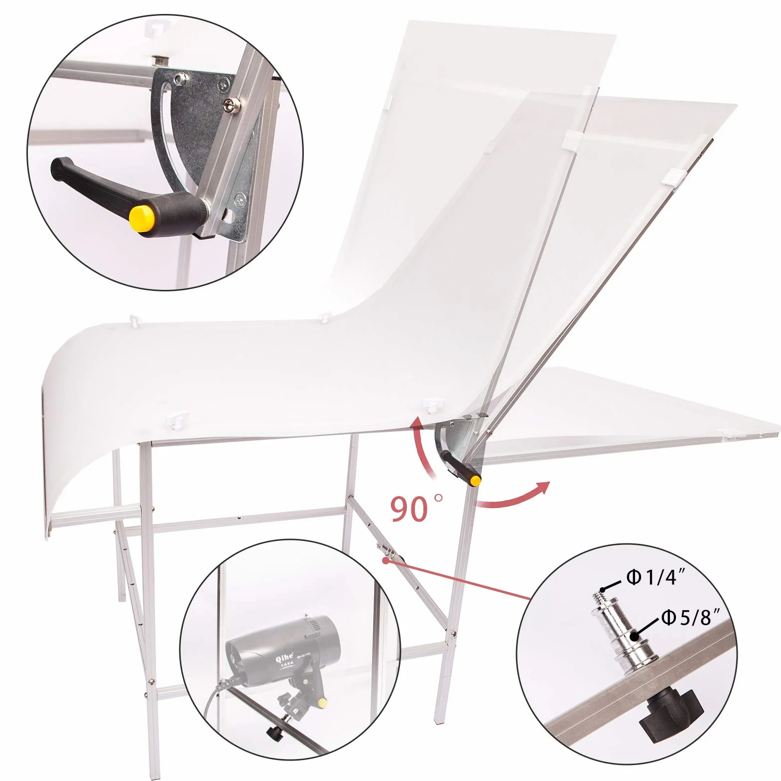 60x130cm Photographie Table de Prise de Vue Amovible Shooting Table Portable Cadre en Aluminium Table Shooting Non Réfléchissant avec 3 PVC Fond pour Studio Tentes de Shooting