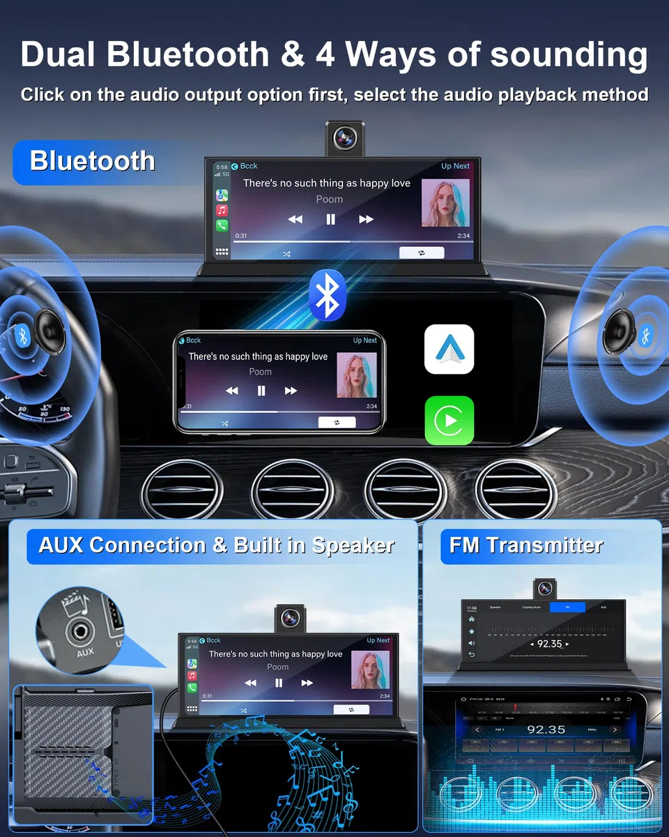 11,26 Pouces Ecran Carplay Voiture, 4K Ecran Voiture avec Caméra Frontale 350° Carplay Android Auto Car Play Voiture pour Siri G-oogle Navigation GPS
