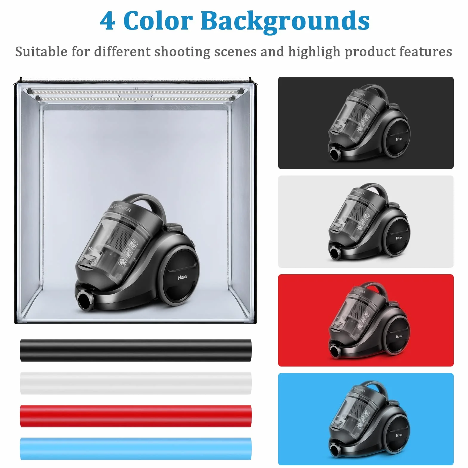 Boîte de Studio Photo, 80 x 80 x 80 cm, Portable, Pliable, pour Photographie, Tente de Prise de Vue avec variateur d'intensité élevé CRI95 + lumières LED et 5 Toiles de Fond pour de Produits