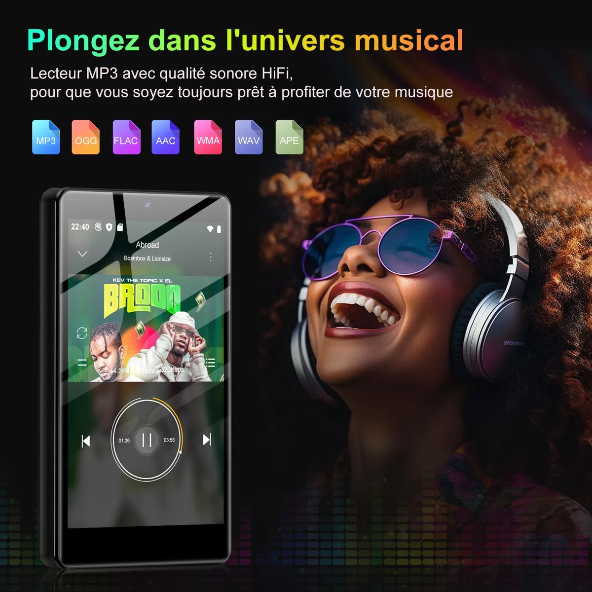 Lecteur MP3 96 Go avec Bluetooth WiFi, Lecteur MP4 4,02 Pouces avec Appareil Photo et Haut-Parleur, lecteurs MP3 Android 13 avec Spotify Kids, Audible, Deezer, Play Store