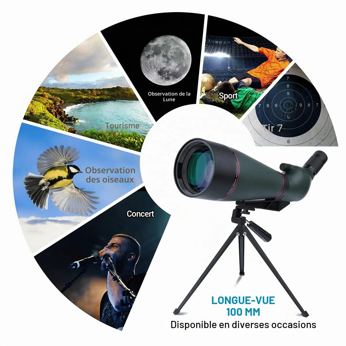 NOCOEX Longue Vues 25-75x 100mm étanche HD avec trépied, étui de Transport, Objectif FMC pour l'observation des Oiseaux, la Chasse, Le Tourisme en Plein air Vert