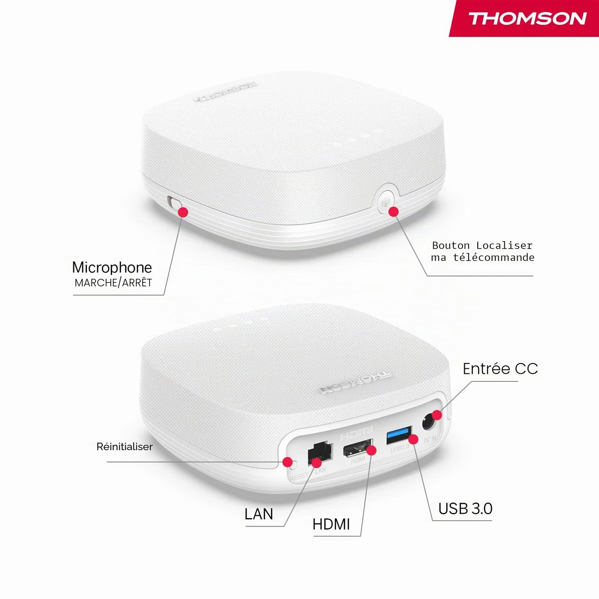 Thomson Streaming Box Plus 270 Blanc, Google TV, 4K UHD, Haut-Parleur intégré pour Commande vocale Mains Libres, Google Cast, Netflix, Disney+, Wi-FI, Adaptateur Secteur Multi-Prises, 3 Go de RAM, 32