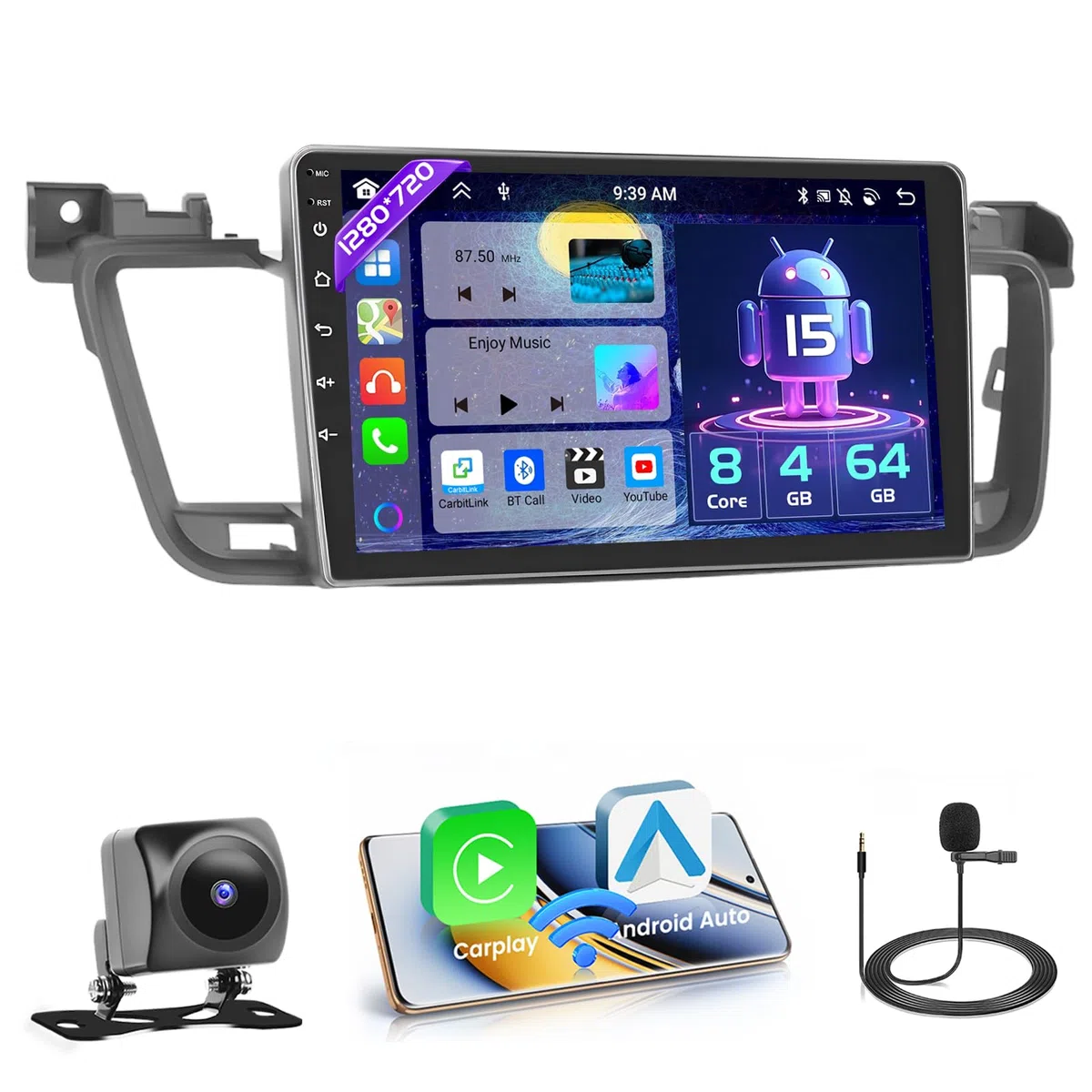 Hikity [8 Core 4+64GB] Android 15 Autoradio Carplay Android Auto sans Fil pour Peugeot 508 2012-2016 Radio Écran Tactile 9” Bluetooth Stéréo Mirror Link GPS WiFi SWC FM RDS DSP EQ