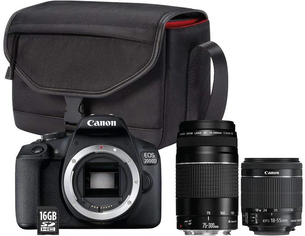 Appareil Photo Reflex Canon EOS 2000D + Objectif EF S 18 55 mm f 3.5 5.6 IS II + Objectif EF 75 300 mm f 4 5.6 III + Sac SB130