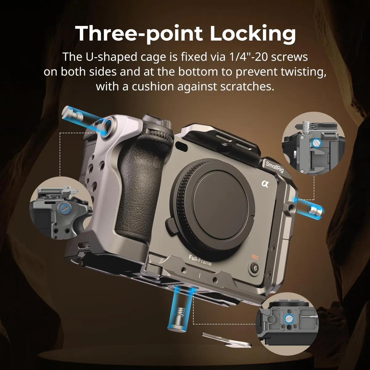 SMALLRIG Kit Cage Caméra HawkLock QR pour Sony FX3 / FX30 avec Extension de Poignée XLR, Dragonne et Serre-câble pour HDMI, Griffe Froide QR, Rail OTAN/Plaque QR pour Arca, Gris Titane - 4771
