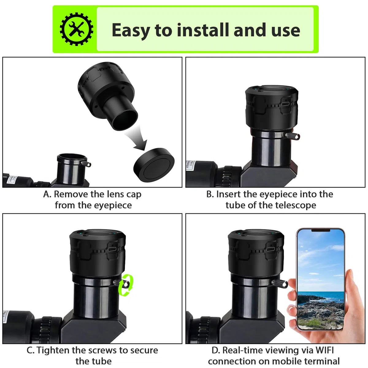 Oculaire numérique WiFi sans fil pour télescope caméra 4K enregistrement vidéo prise de photos batterie intégrée oculaire électronique pour télescope