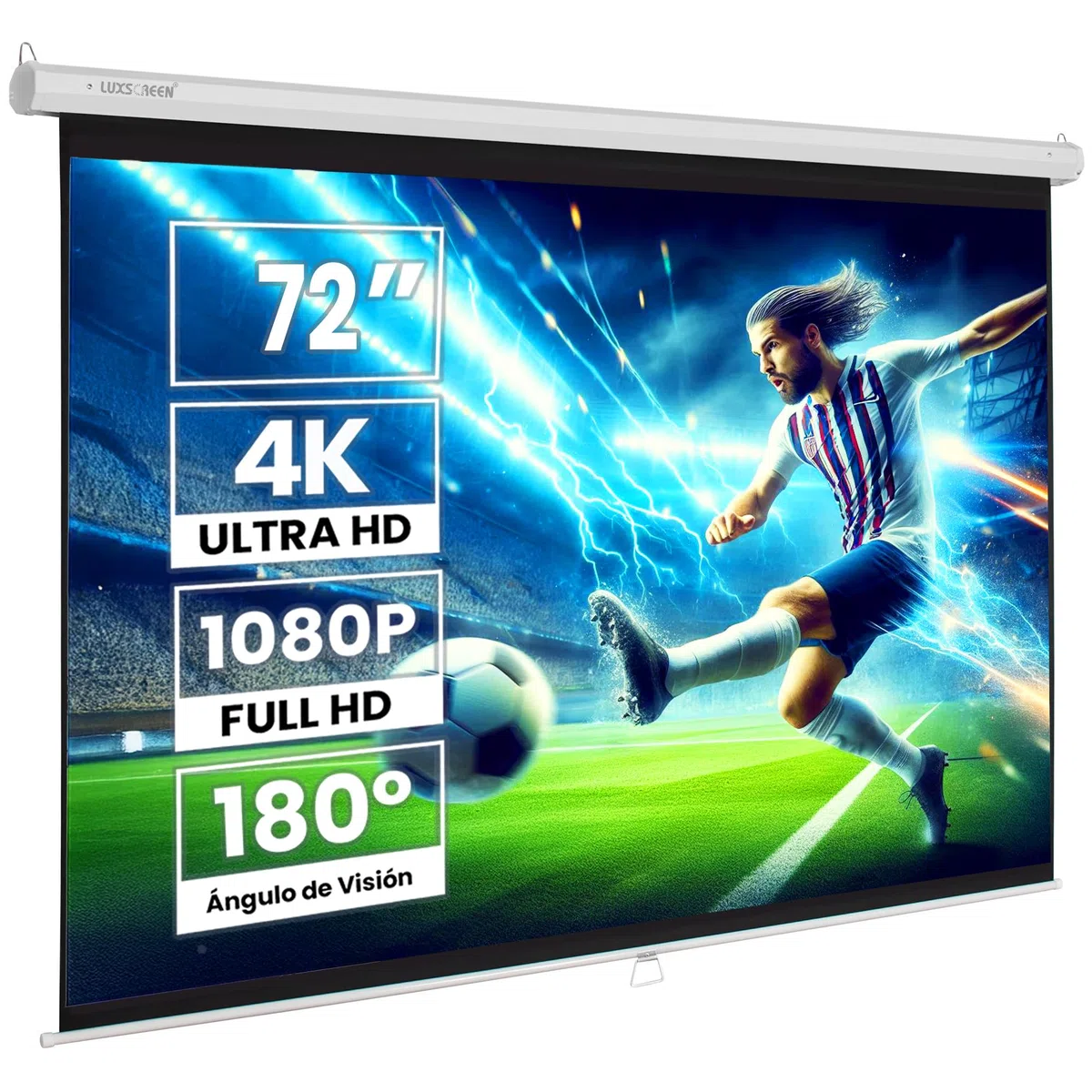 Écran de projection 72" 140 x 105 cm - Surface blanche mate avec un facteur de gain de 1,1 - Bord noir sur tout le pourtour et l'arrière du tissu noir - Home cinéma