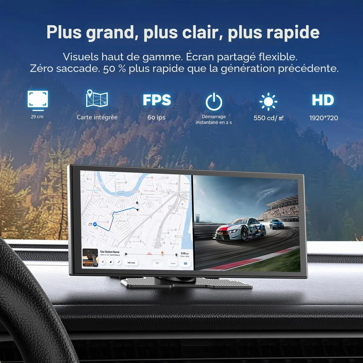 OTTOCAST Ottoscreen AI, Écran CarPlay Voiture sans Fil 11,4 Pouces Autoradio Android Auto Stéréo Car Play avec Caméra Arrière 1080P, 1920 x 720 Pixels, Android 15 OS