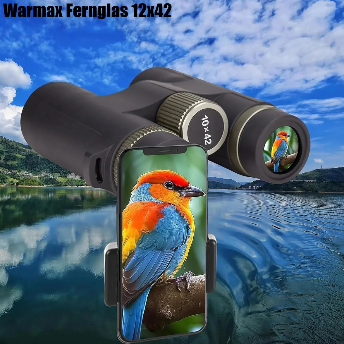 Warmax Talon HD Fernglas 12x42, Wasserdicht, Mit Entfernungsmesser und Nachtsicht, Bak4 Prisma FMC Objektiv (Grün-A)