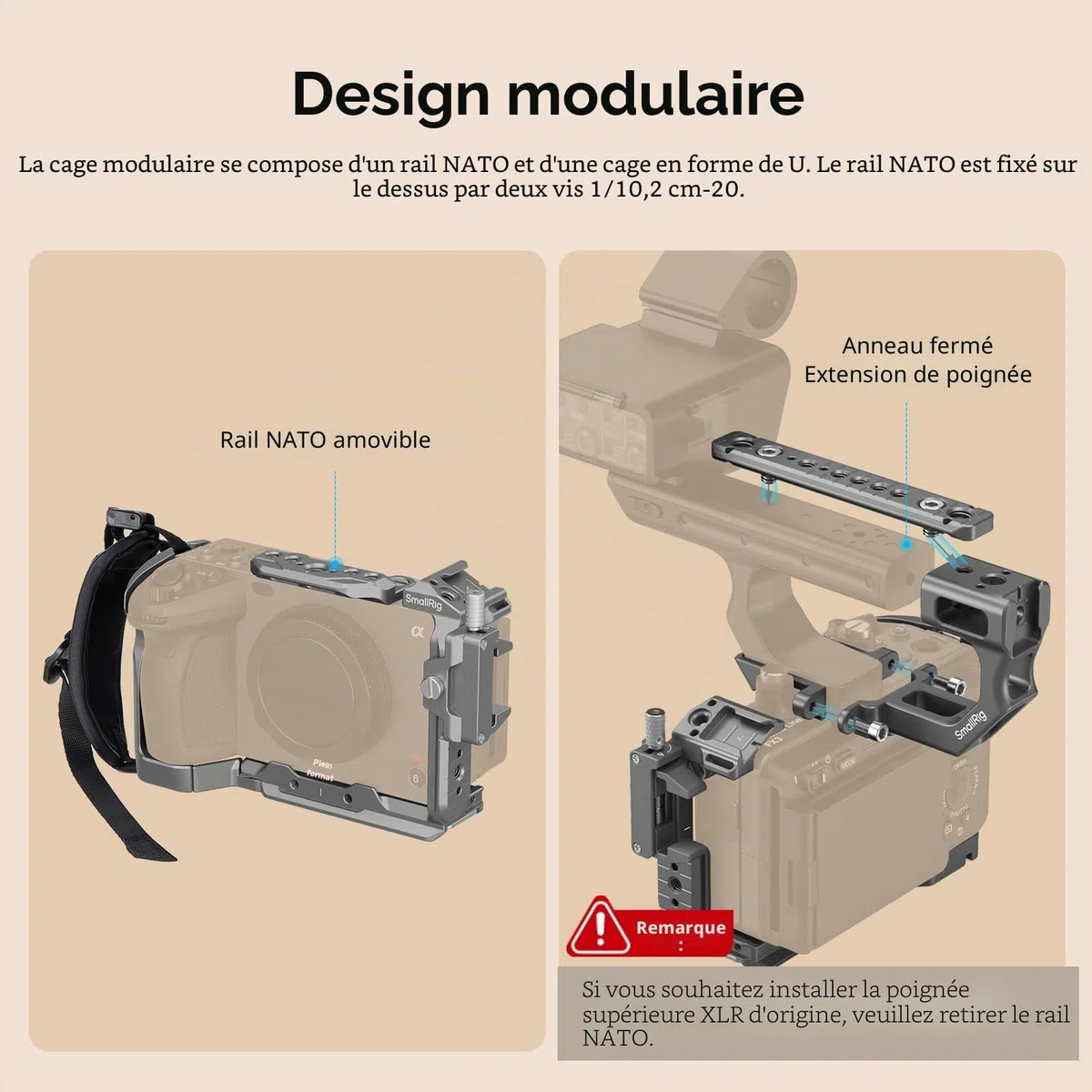 SMALLRIG Kit Cage Caméra HawkLock QR pour Sony FX3 / FX30 avec Extension de Poignée XLR, Dragonne et Serre-câble pour HDMI, Griffe Froide QR, Rail OTAN/Plaque QR pour Arca, Gris Titane - 4771