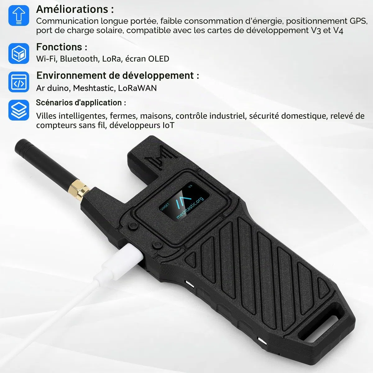 Lot de 2 cartes de développement ESP32 LoRa V4 + version GPS + batterie 3000 mAh + étui de transport ESP32-S3R2 SX1262 avec antenne 915 MHz WiFi Bluetooth 0,96" OLED LoRa V4 pour appareils Ar duino