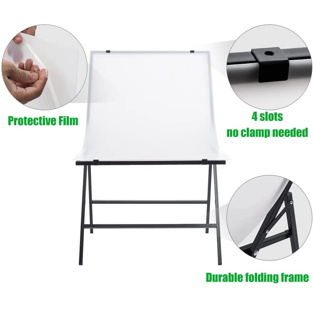 Table de prise de vue avec 3 toiles de fond en PVC, 60 x 100 cm, support de photographie nature morte, facile à nettoyer, pliable et portable pour affichage de produits et produits de commerce
