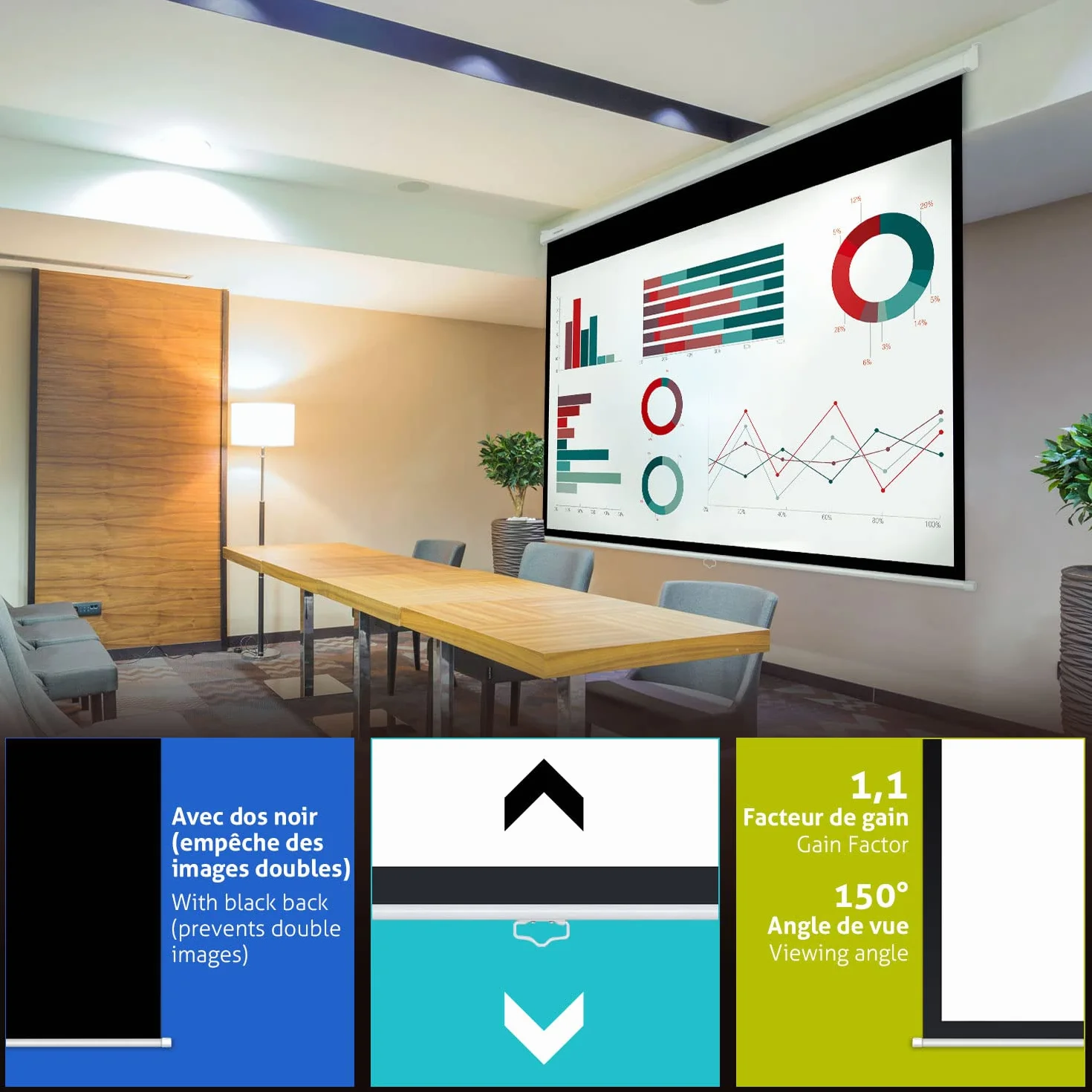 ESMART Professionnel MIROLO Écran de Projection Manuel 342 cm Image 323 x 202 cm (150") 16:10 | Écran de projecteur Home cinéma écran Rollo LCD LED