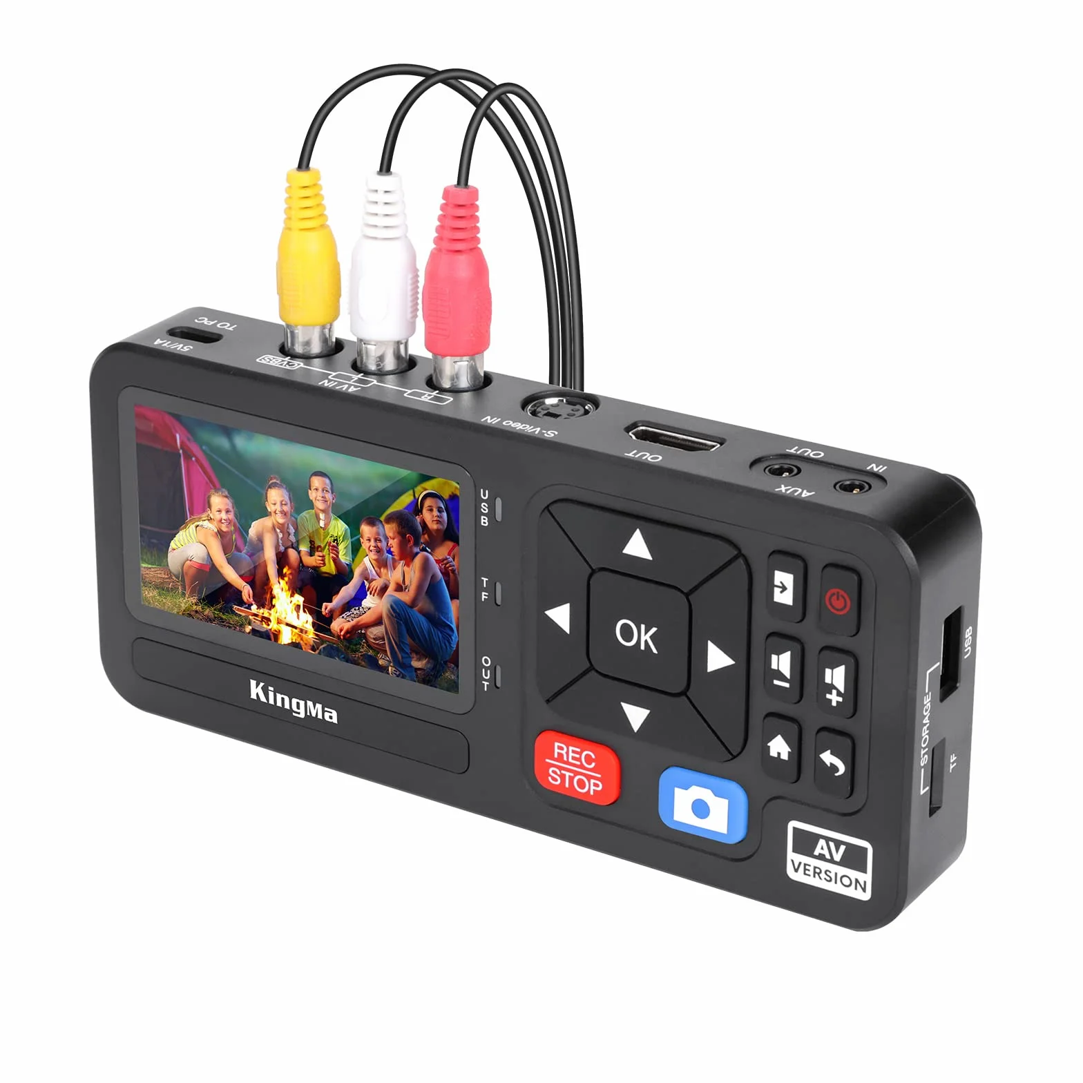 King Ma Numériseur vidéo, avec écran de 3 pouces, résolution 1080P, 30 FPS, conversion numérique de VHS, RCA, VCR, DVD, Hi8, caméras vidéo, jeux, stockage via TF/SD/USB (AV)