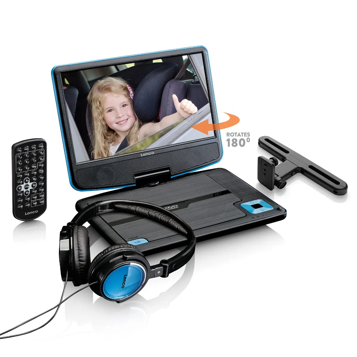Lenco DVP-910 Lecteur DVD portable Convertible Noir, Bleu 22,9 cm (9") - Lecteurs DVD/Blu-Ray portables (Lecteur DVD portable, Convertible, Noir, Bleu, CD,DVD, 22,9 cm (9"), TFT)