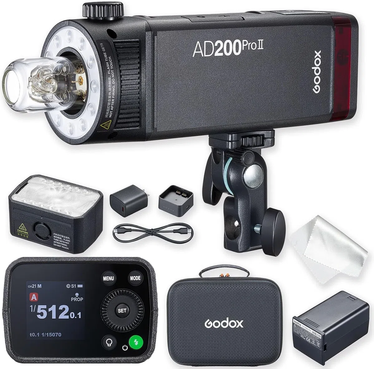 Godox AD200Pro II, One-Tap Sync X3, Têtes Flash Optimisées, LED Modélisation BiColor, Indicateur Groupe Couleur, Puissance 1/512 à 1/1