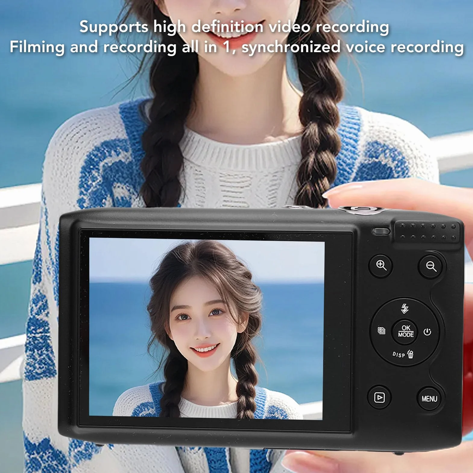 BuyWeek Appareil Photo Numérique 5K 72MP avec WiFi, Zoom Numérique 16X Autofocus Caméra Vlogging avec Écran Ultra HD de 2,8 Pouces, Flash et Microphone Intégrés, avec Carte Mémoire 64 Go (Noir)