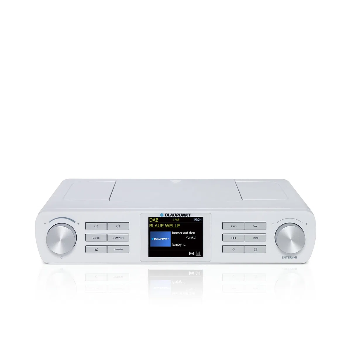 Blaupunkt KRD 100 Radio de cuisine Bluetooth avec DAB+ et FM, sous-comptoir numérique, multi-affichage, horloge, lumière LED, 2 minuteries arrière, armoire blanche