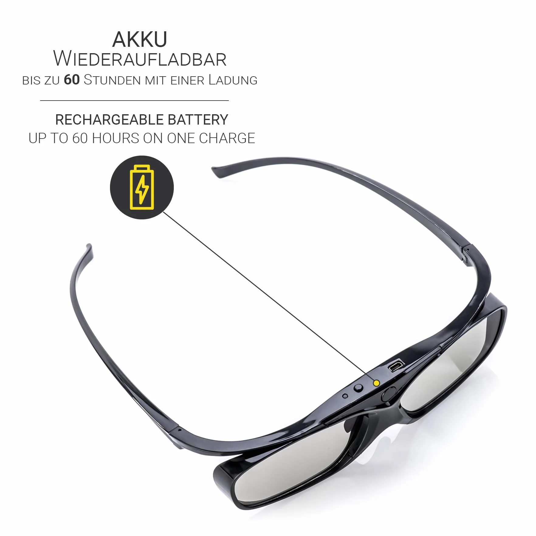 Hi-shock RF Pro Lunettes 3d pour Epson/Sony/JVC/Panasonic/Sharp Vidéoprojecteur et FullHD/HDR/4 K TV avec obturateur active – Bluetooth. rechargeable battery 1x «Black Heaven»