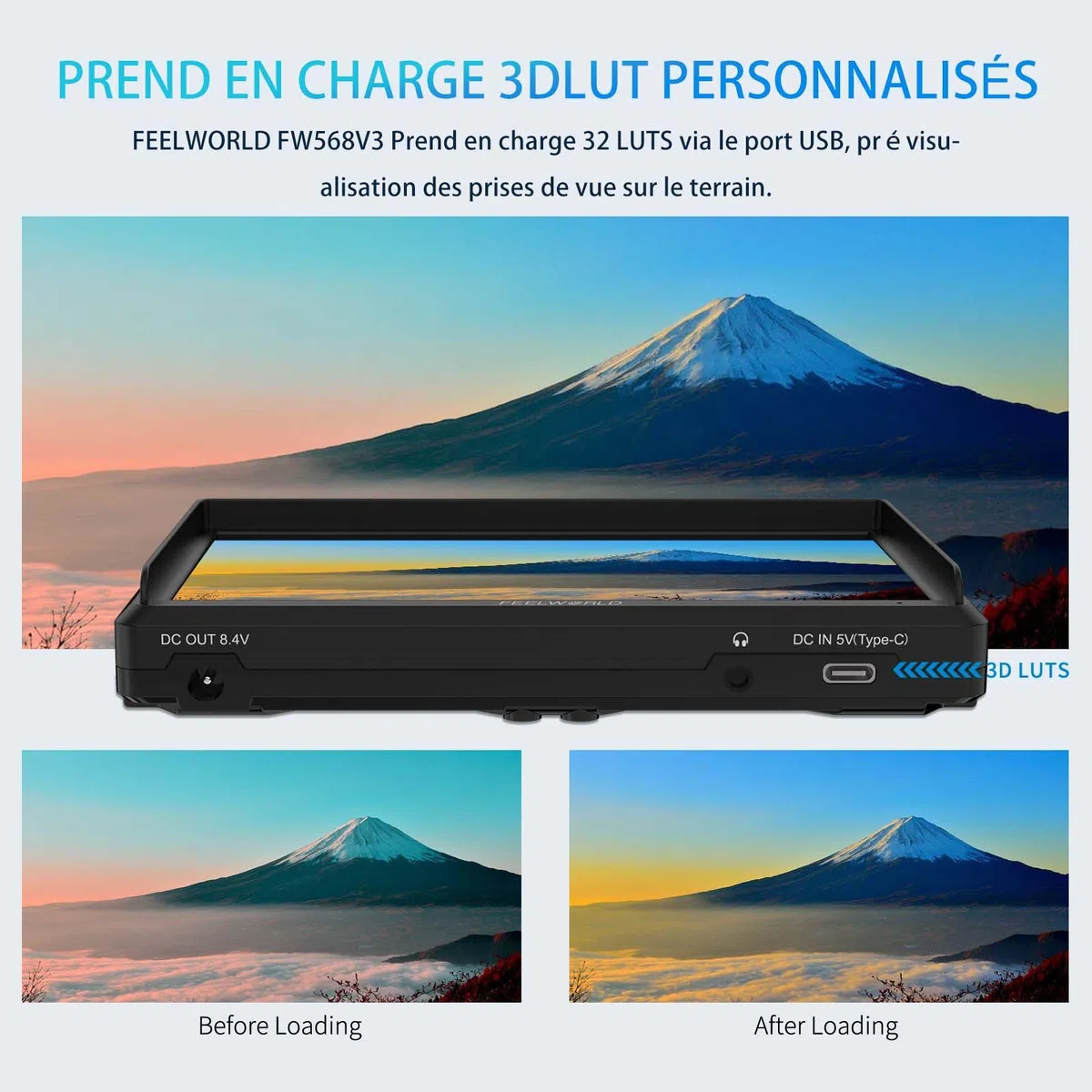 FEELWORLD FW568 V3 Moniteur de Champ pour Appareil Photo Reflex numérique 6" avec LUT de Forme d'onde Assistance de Mise au Point vidéo 1920 x 1080 IPS avec entrée 4K HDMI 8,4 V CC Batterie Incluse