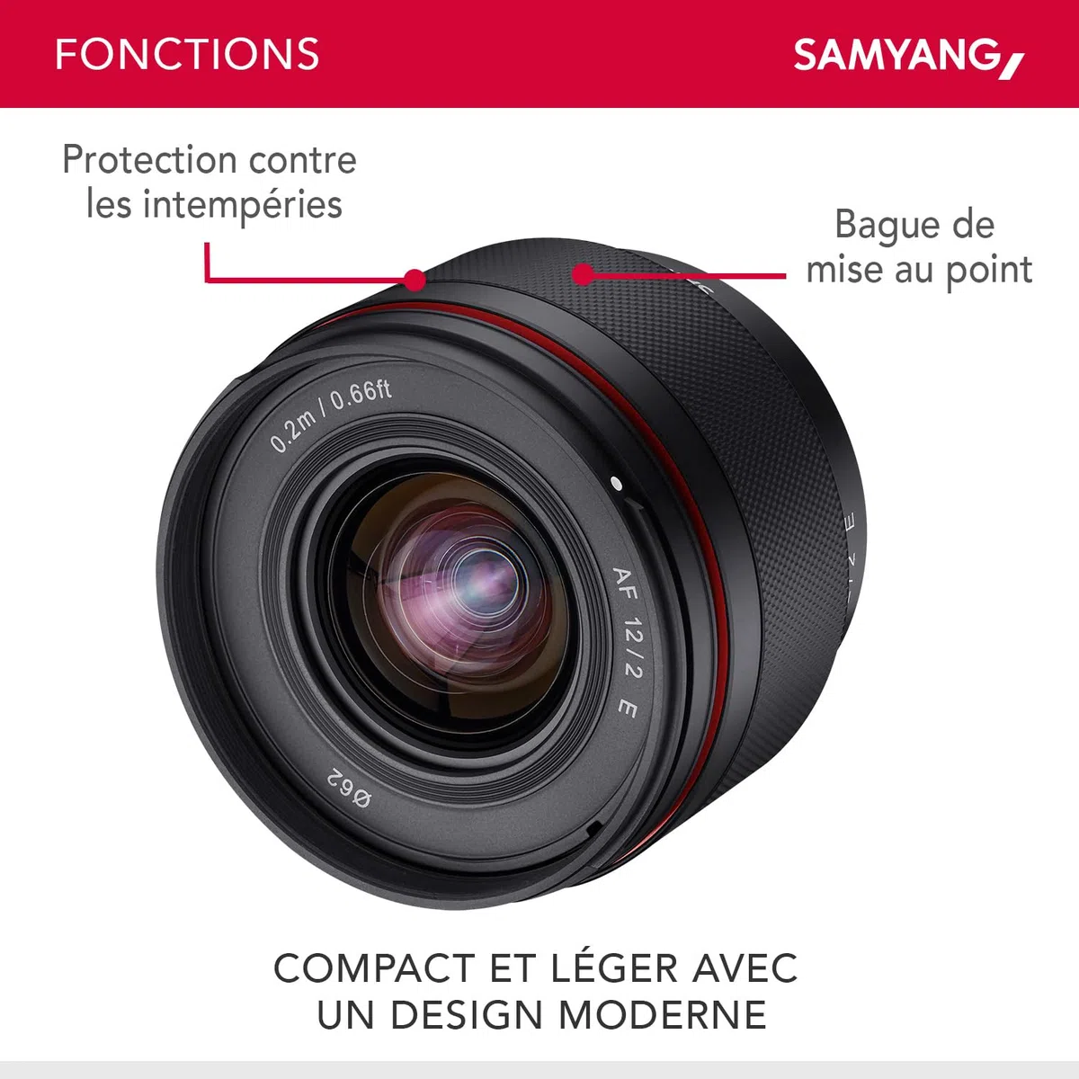 Samyang AF 12 mm F2.0 E pour Sony E - Autofocus APS-C Objectif à focale fixe grand angle pour Sony E Mount APSC