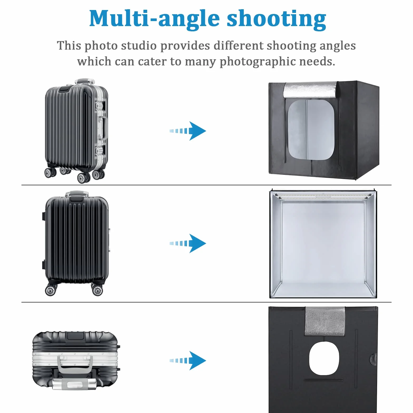 Boîte de Studio Photo, 80 x 80 x 80 cm, Portable, Pliable, pour Photographie, Tente de Prise de Vue avec variateur d'intensité élevé CRI95 + lumières LED et 5 Toiles de Fond pour de Produits