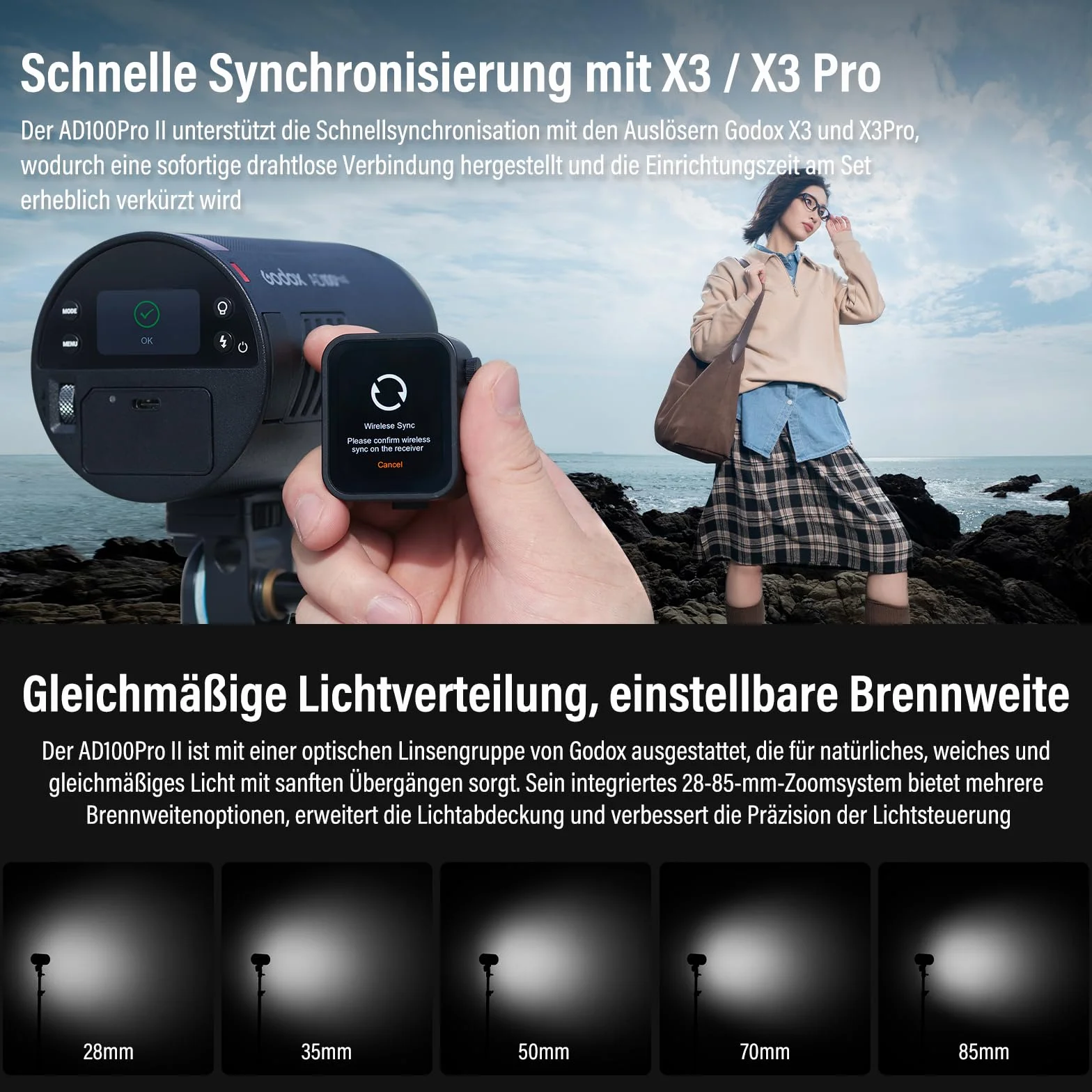 GODOX AD100ProII Flash Kit AD100Pro Upgrade Lumière Strobe Photographie,100Ws 2.4G San Fil HSS 1/8000s Flash Extérieur,USB-C Recharge,Batterie 2850mAh 490 Flashs Pleine Puissance Lampe de Modelage LED