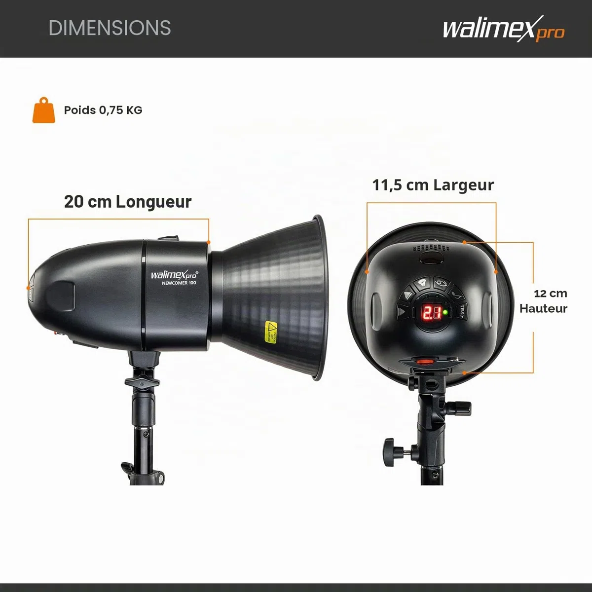 Walimex Pro Flash de Studio Newcomer 100 II - Puissance de Flash 100 WS, déclenchement sans Fil 2,4 GHz, lumière de modélisation LED, durée de Flash 1/800-1/1200s, Connexion Bowens/walimex Pro