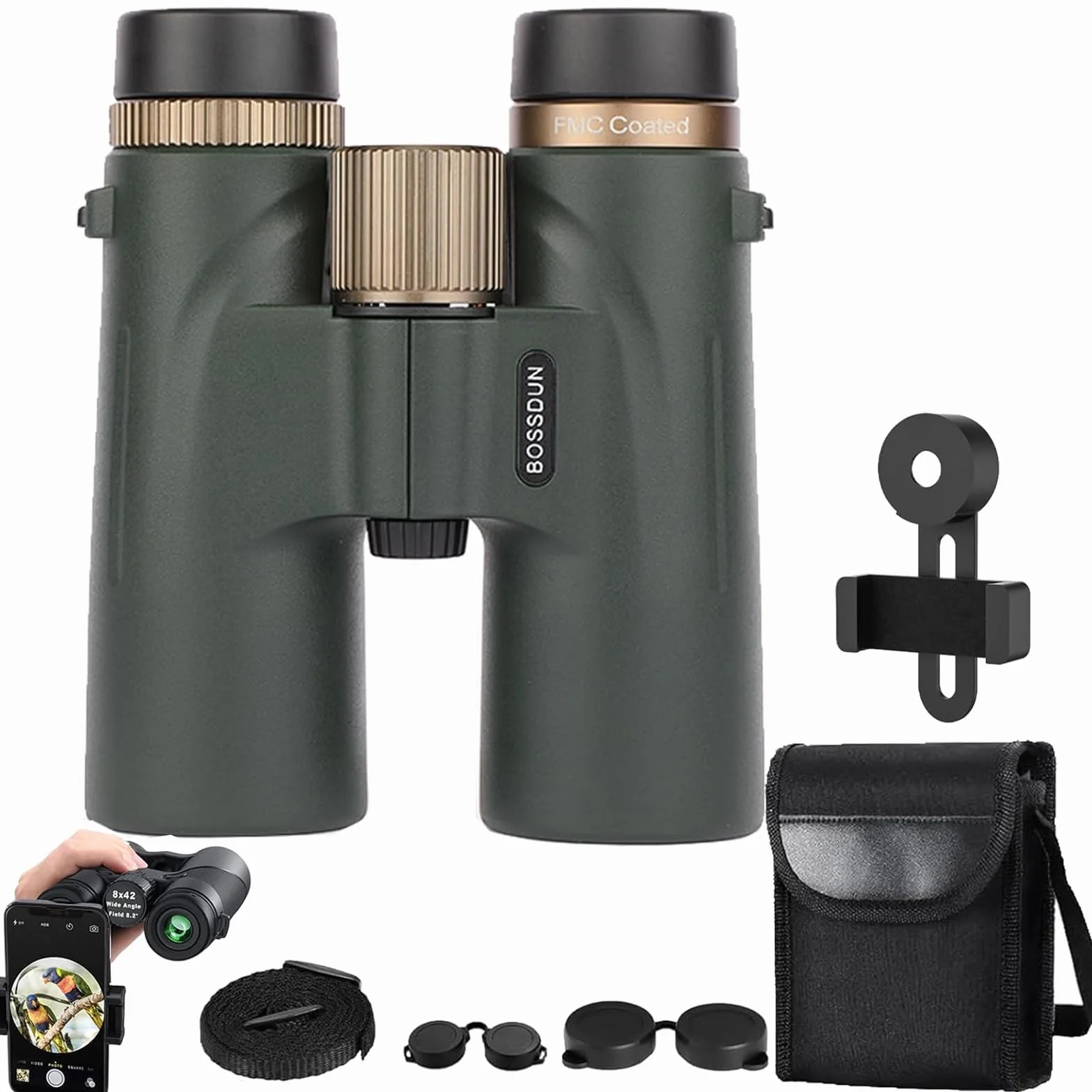 Warmax Talon HD Fernglas 12x42, Wasserdicht, Mit Entfernungsmesser und Nachtsicht, Bak4 Prisma FMC Objektiv (Grün-A)