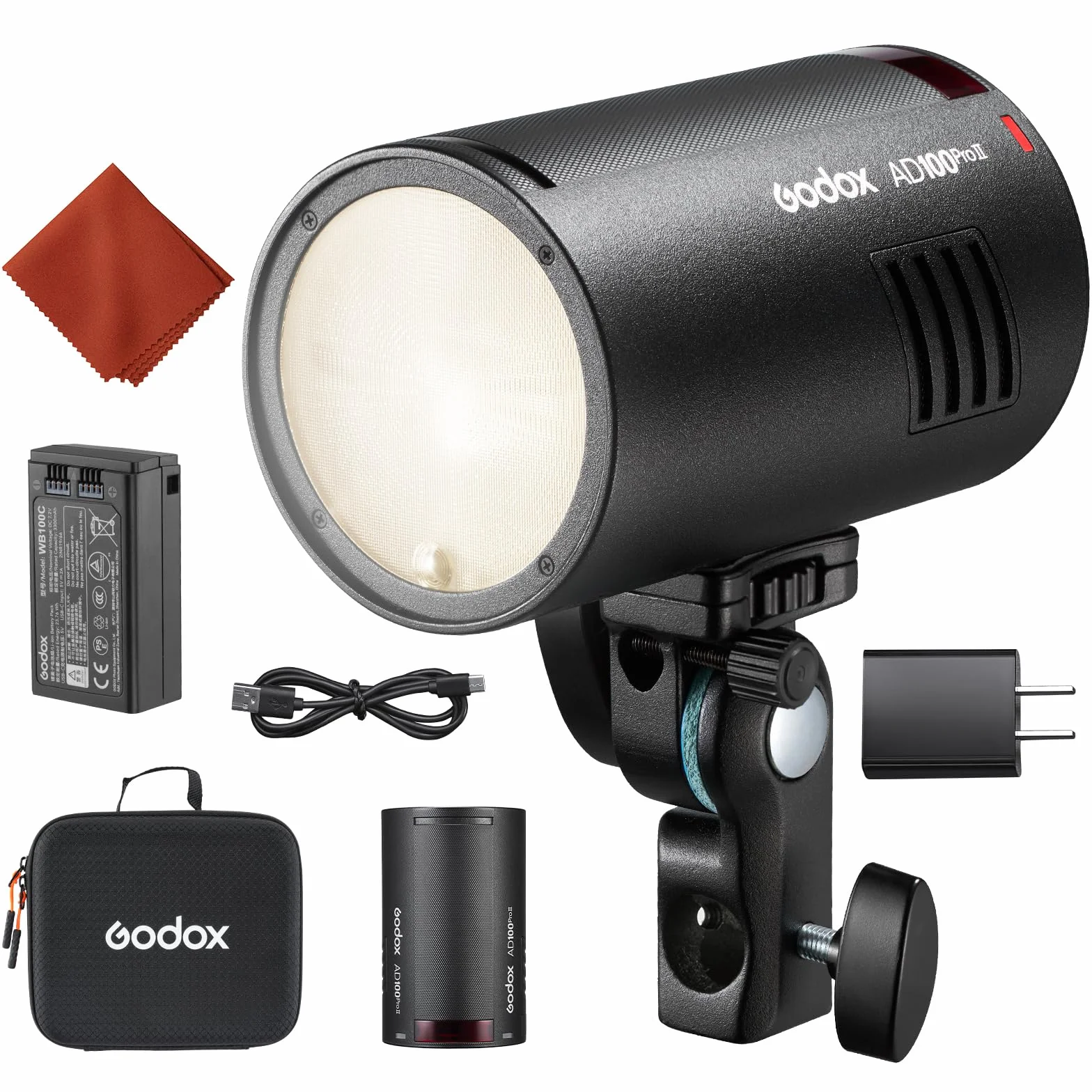 GODOX AD100ProII Flash Kit AD100Pro Upgrade Lumière Strobe Photographie,100Ws 2.4G San Fil HSS 1/8000s Flash Extérieur,USB-C Recharge,Batterie 2850mAh 490 Flashs Pleine Puissance Lampe de Modelage LED