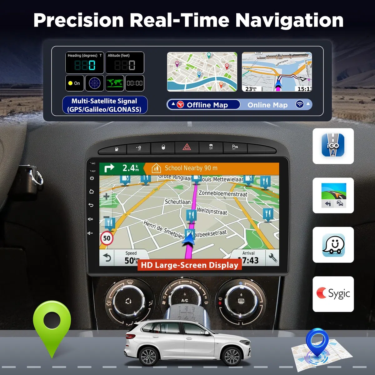 Autoradio Android pour Peugeot 308 408 2007–2015, CarPlay Android Auto sans Fil, Écran Tactile 1080P, DSP GPS WiFi, 2+64G Plug & Play Upgrade Radio avec caméra de recul