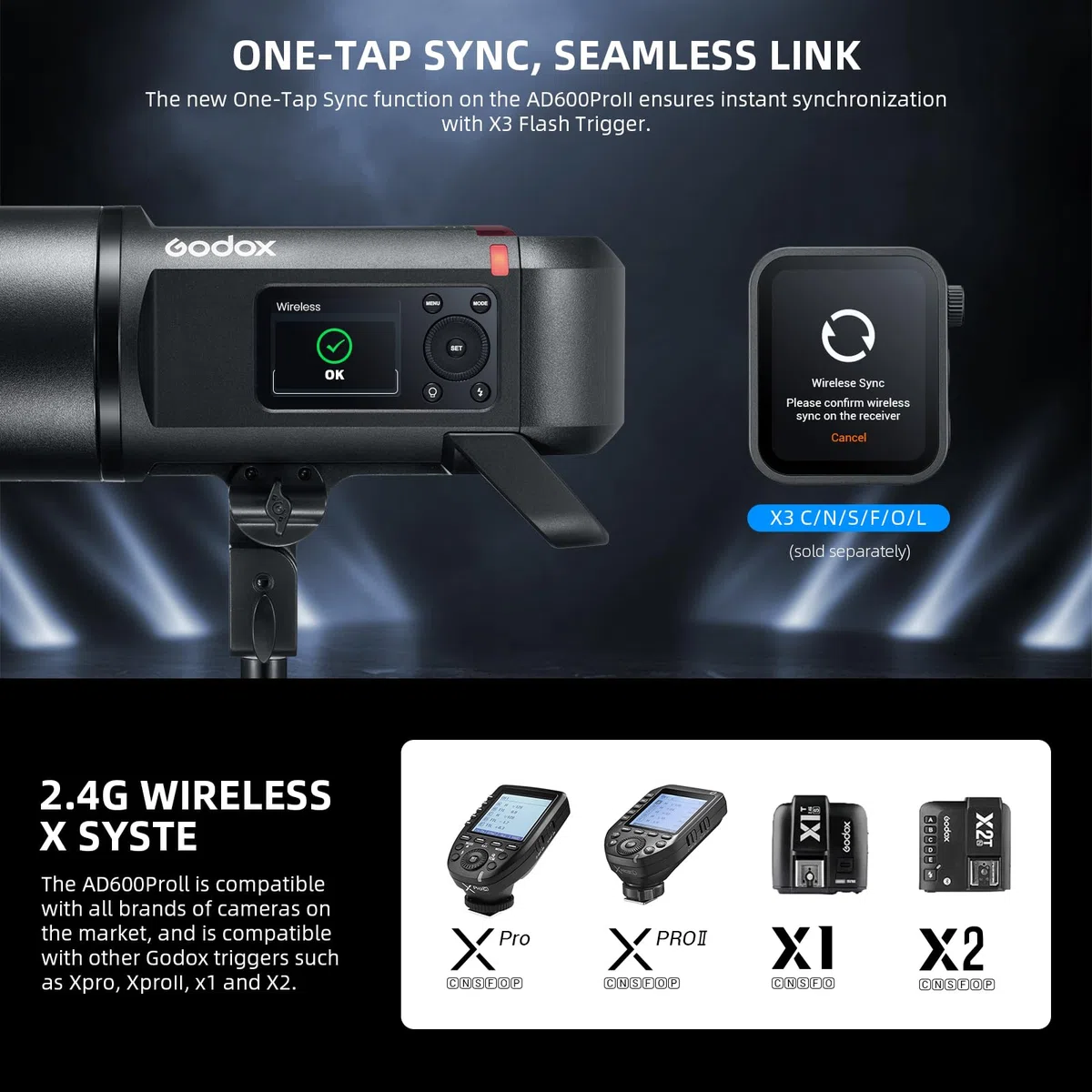GODOX AD600Pro II Flash Strobe TTL HSS 600Ws 2,4G pour Studio et Extérieur | 2,4G Sans Fil, HSS 1/8000s, 40W Lampe LED, 360 Flashs Pleine Puissance, pour Canon Nikon Sony Fuji Olympus Panasonic Pentax