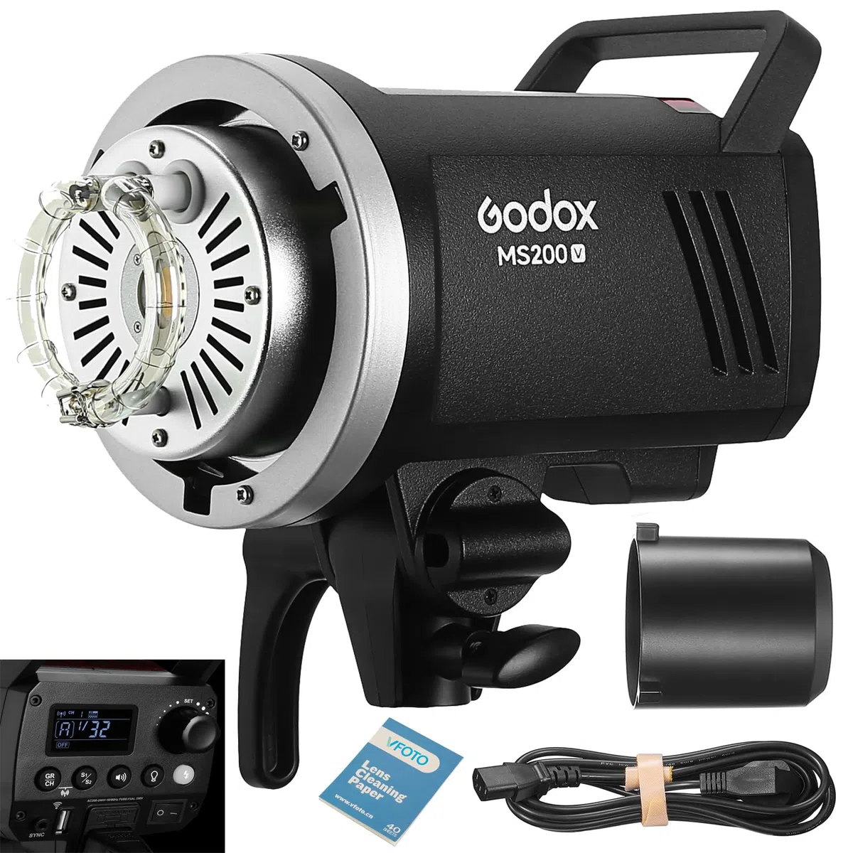 Godox MS200V MS200-V 200W 220V 5600K 2.4G Studio Flash LED Modeling Lamp, Portable Monture Bowens éclairage pour Photographie de Studio et Portrai