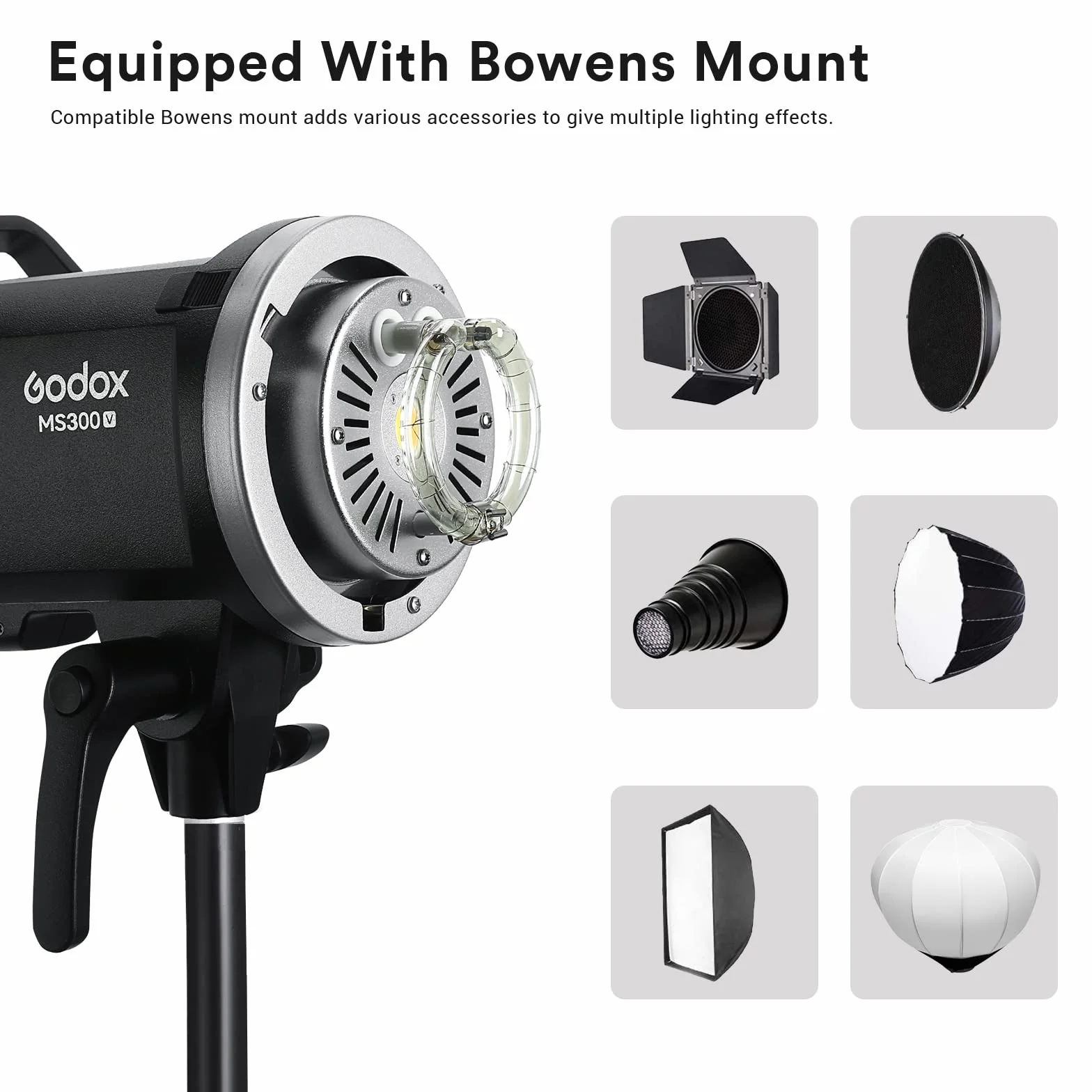 Godox MS300-V Studio Flash avec COB LED Modeling Lampe 5800K ± 200K, GN58 300Ws Flash avec Godox 2.4G sans Fil Système Flash Stroboscopique Bowens Mount