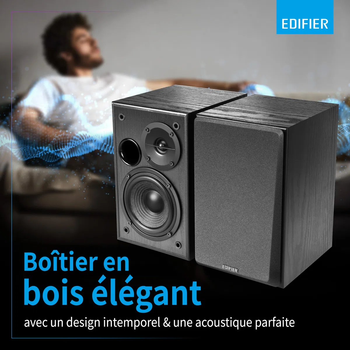 Edifier R1100 Enceintes Actives – 42W RMS Avec Bass-Reflex – Réglage Rrécis Du Son – Entrées RCA + AUX – Boîtier En Bois MDF Elégant – Idéal Pour Musique & Films – Noir