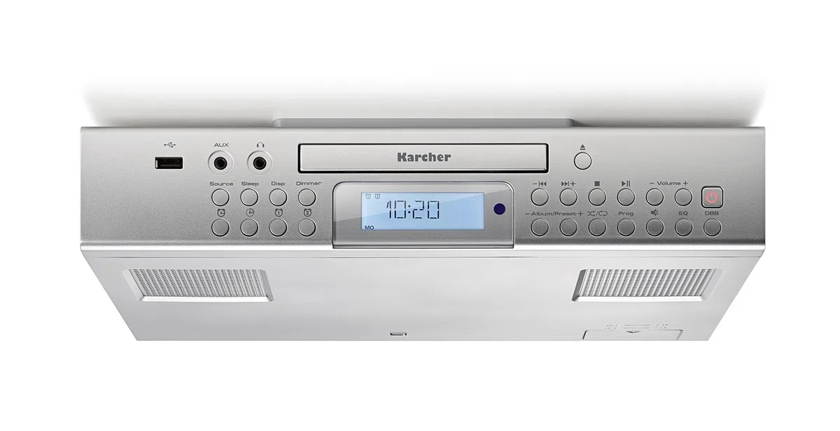 Karcher RA 2050 Radio encastrable (Radio FM, Lecteur CD, USB, Chargeur USB, minuterie de Compte à rebours, télécommande) Argent