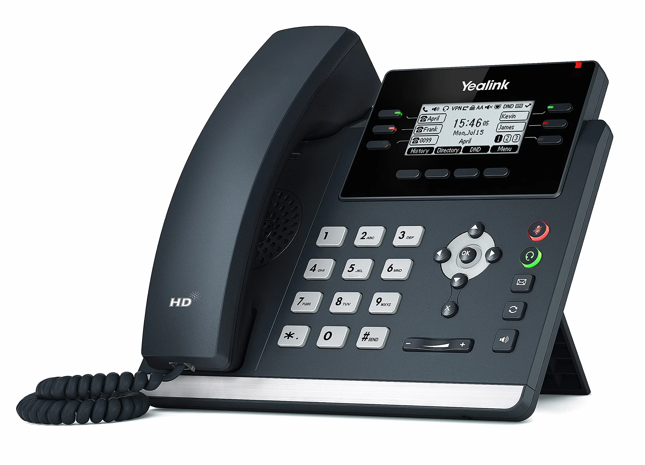 Yealink SIP-T42U Téléphone Filaire avec Alimentation IP Riche par Ethernet avec Technologie vocale Optima HD et écran Graphique LCD 2,7" avec rétroéclairage (192 x 64 Pixels) – Noir