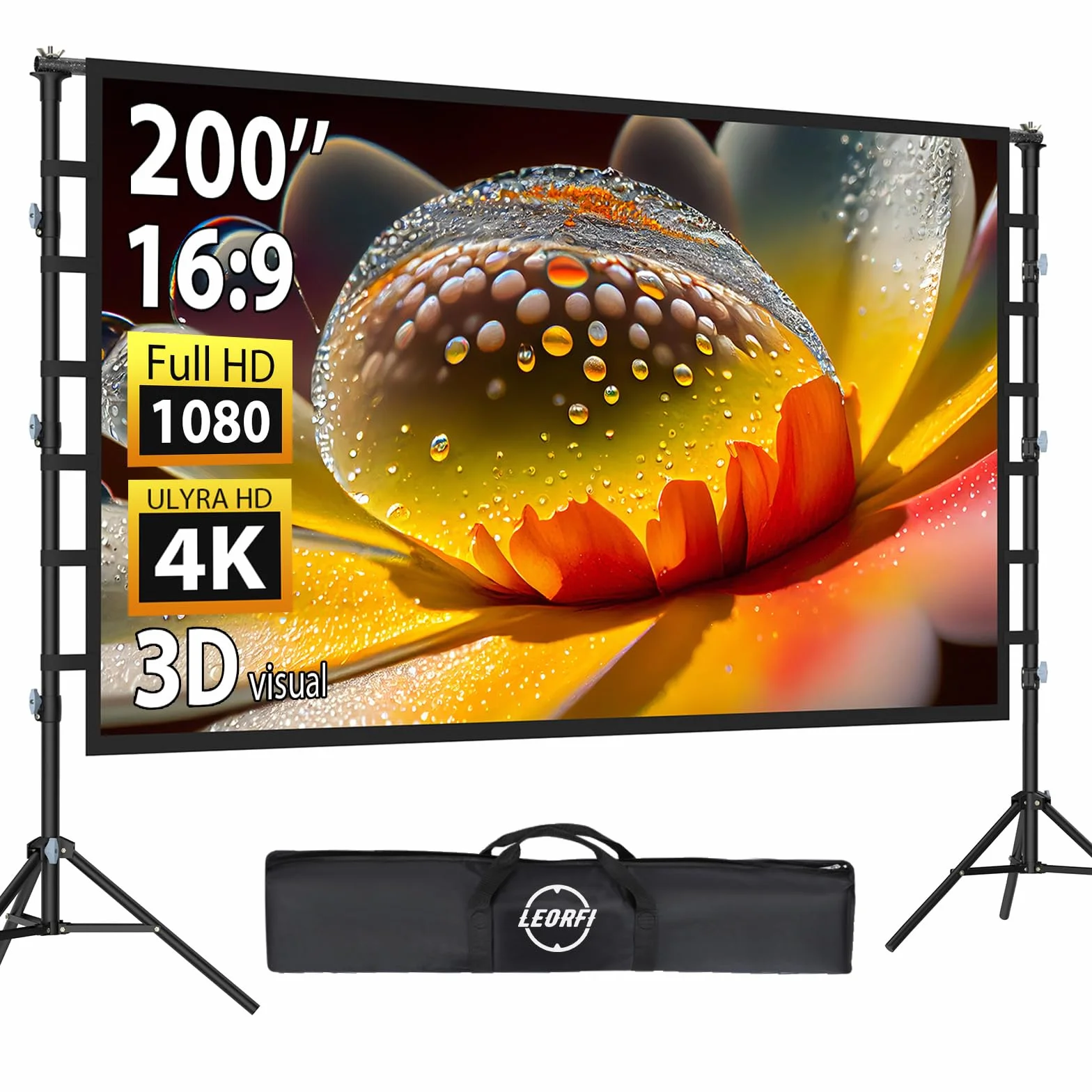 Écran de Projection 200 Pouces avec Support: Écran de Projection Portable Grande Taille pour Extérieur,Toile Frontale/Rear Projection Intérieur, sans Plis & Sac de Transport pour Cinéma Jardin