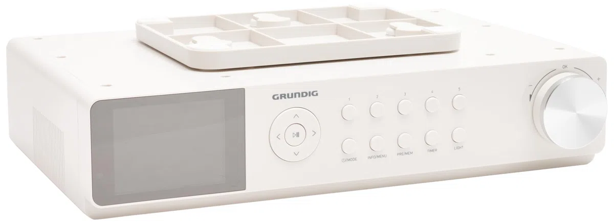GRUNDIG, Radio de Cuisine BT, Tuner FM RDS/Dab+ Lecteur CD, éclairage LED intégré. Fixation élément Haut fourni, Un Mix de Design et de Technologies dans Un Concept Unique, Blanc