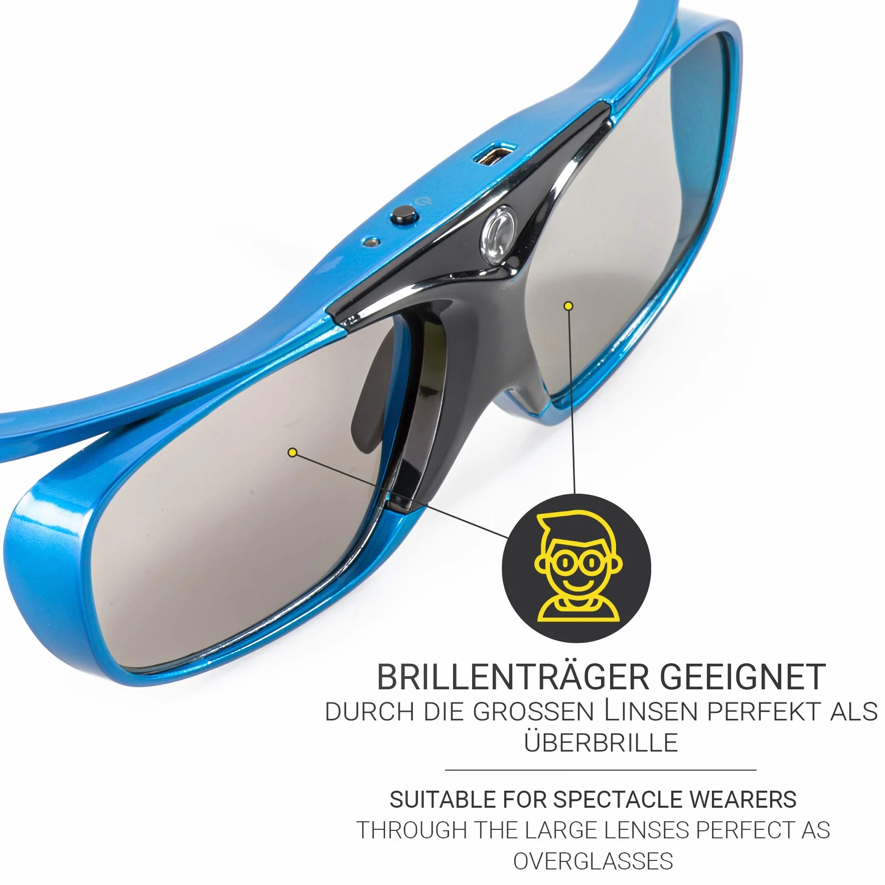 2X Hi-Shock DLP Pro Blue Heaven | Lunettes Actives DLP Link 3D - Compatibles avec Les projecteurs 3D DLP d'Acer, BenQ, Optoma, Viewsonic | Remplacement du PPA5610 / E4W [96-200 Hz | Rechargeable]