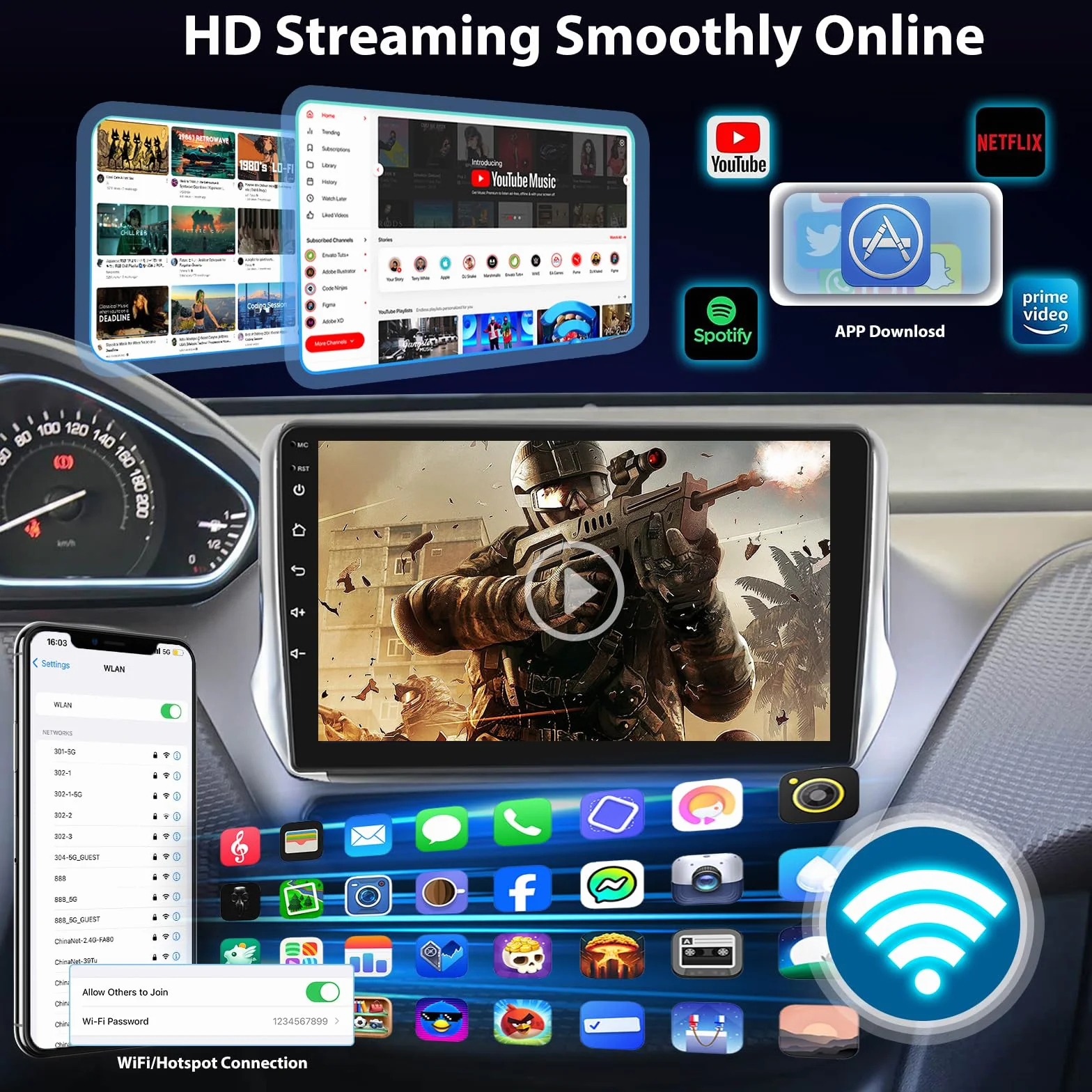 Autoradio Android pour Peugeot 308 408 2007–2015, CarPlay Android Auto sans Fil, Écran Tactile 1080P, DSP GPS WiFi, 2+64G Plug & Play Upgrade Radio avec caméra de recul