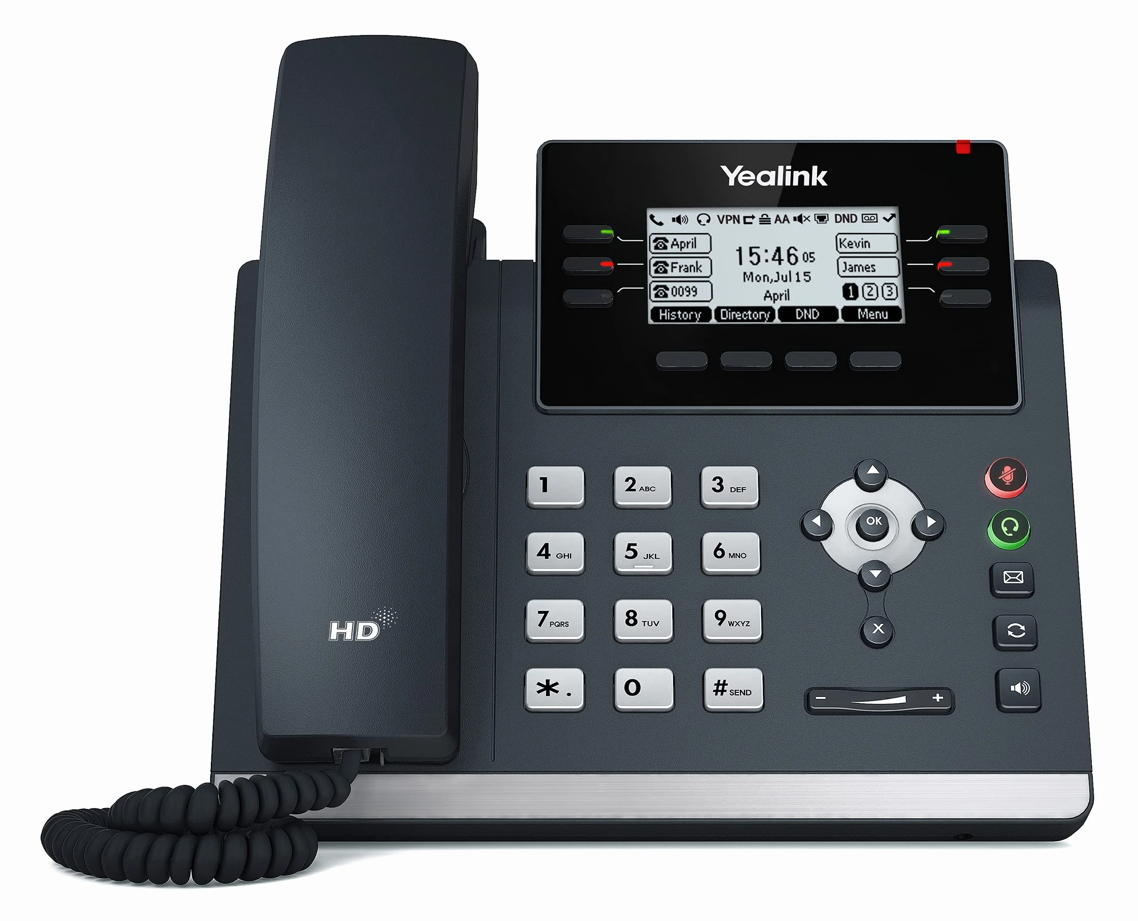 Yealink SIP-T42U Téléphone Filaire avec Alimentation IP Riche par Ethernet avec Technologie vocale Optima HD et écran Graphique LCD 2,7" avec rétroéclairage (192 x 64 Pixels) – Noir