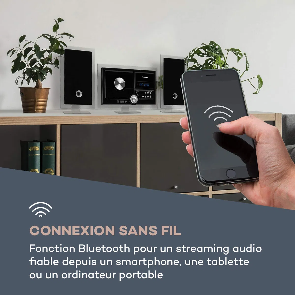 AUNA Stereo Sonic Dab+ - Système stéréo, Montage Mural, Syntoniseur Radio Dab+/UKW, Lecteur CD Automatique, Port USB pour fichiers MP3, Fonction Bluetooth, Entrée AUX, Ecran LCD - Noir