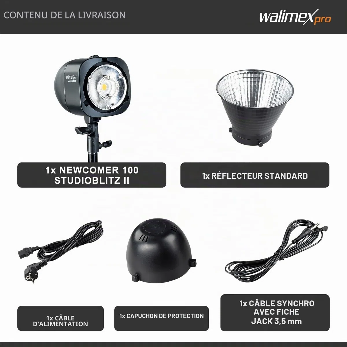 Walimex Pro Flash de Studio Newcomer 100 II - Puissance de Flash 100 WS, déclenchement sans Fil 2,4 GHz, lumière de modélisation LED, durée de Flash 1/800-1/1200s, Connexion Bowens/walimex Pro
