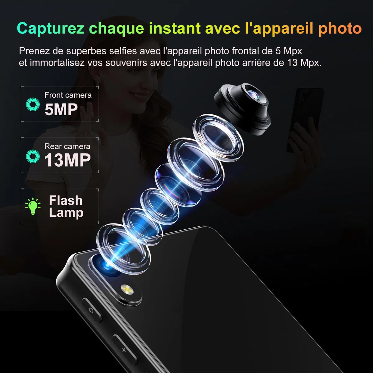 Lecteur MP3 96 Go avec Bluetooth WiFi, Lecteur MP4 4,02 Pouces avec Appareil Photo et Haut-Parleur, lecteurs MP3 Android 13 avec Spotify Kids, Audible, Deezer, Play Store