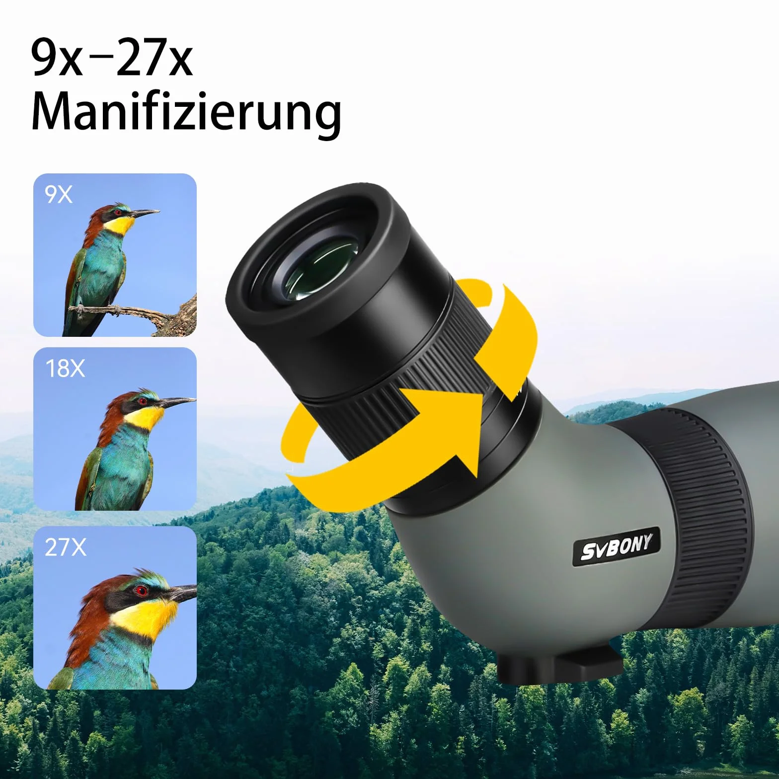 Svbony SV410 Ed Longue Vue 9-27x56, Portable Compact, Verre Ed Optique FMC, Champ de Vue Large Étui Modulaire Colibri Spotting Scope pour Observation des Oiseaux, Voyage, Paysage