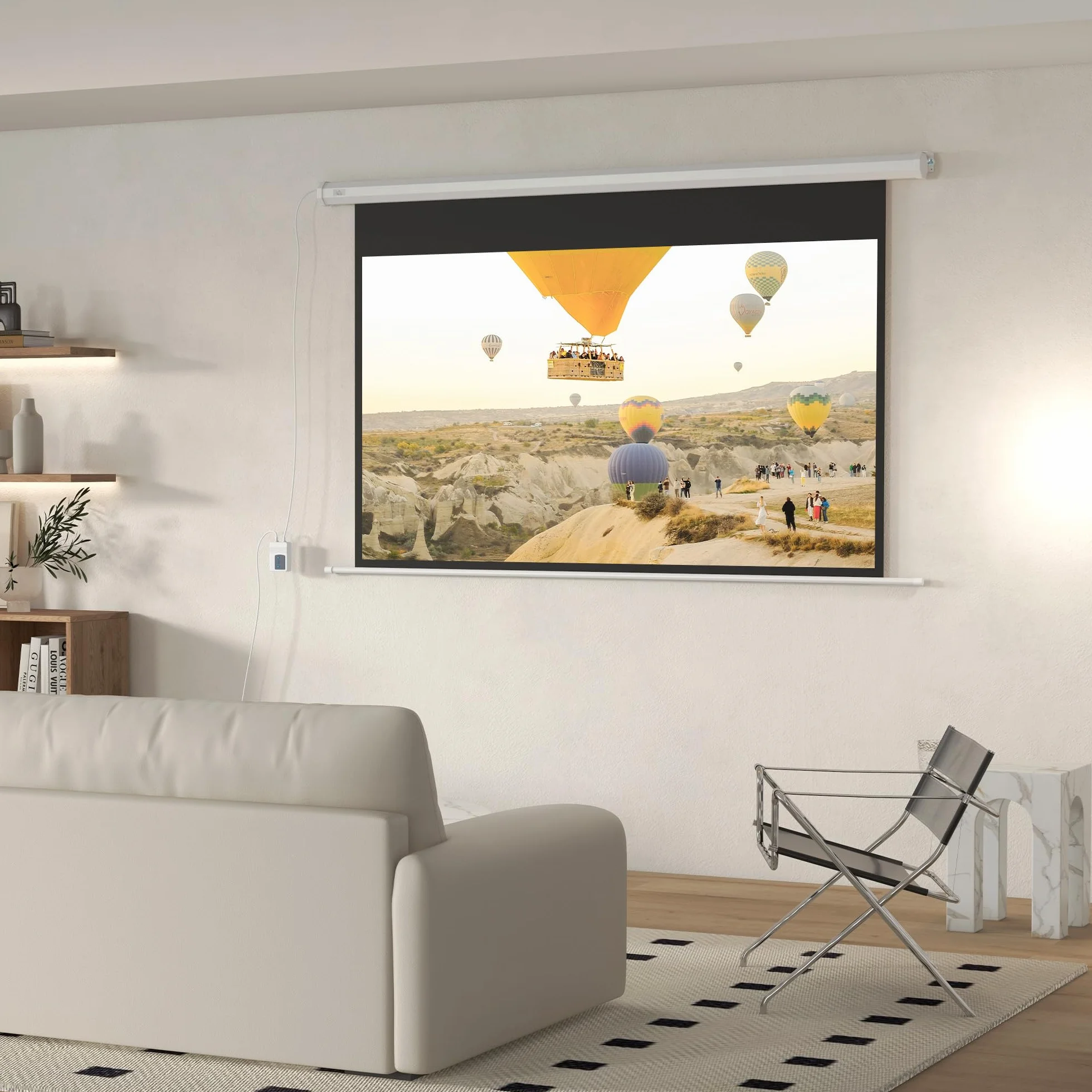 HOMCOM Écran pour projecteur 84" 16:9, Toile projecteur motorisée avec télécommande, Montage Mural et Plafond, 215 x 8 x 140 cm, Blanc