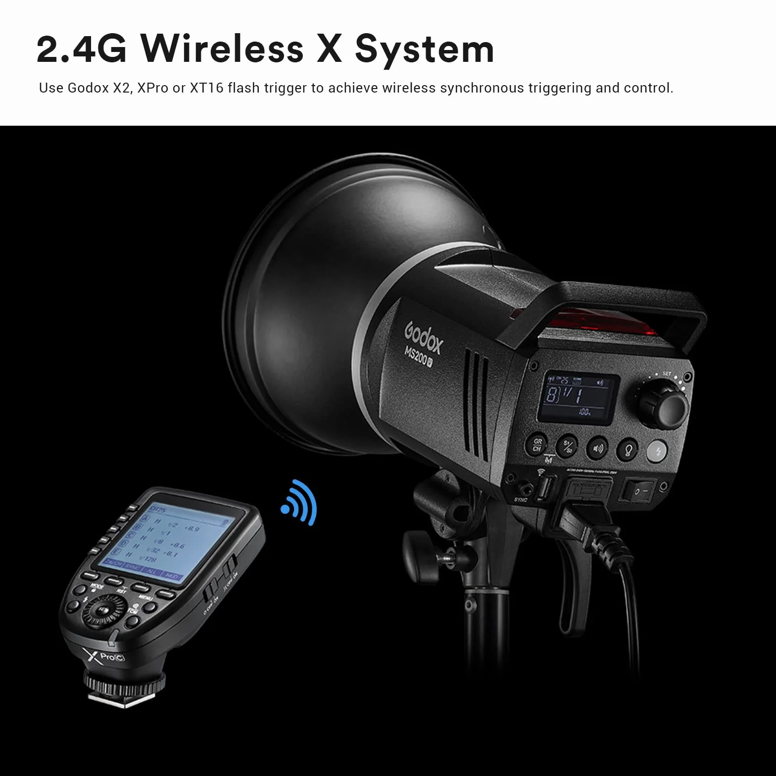 Godox MS300-V Studio Flash avec COB LED Modeling Lampe 5800K ± 200K, GN58 300Ws Flash avec Godox 2.4G sans Fil Système Flash Stroboscopique Bowens Mount